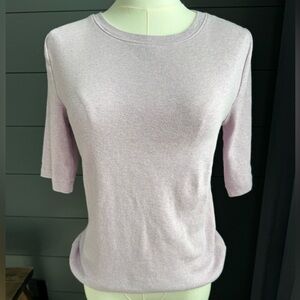 LOFT Lavender Ribbed Knit Short Sleeve Top size Large Normcore, Layering